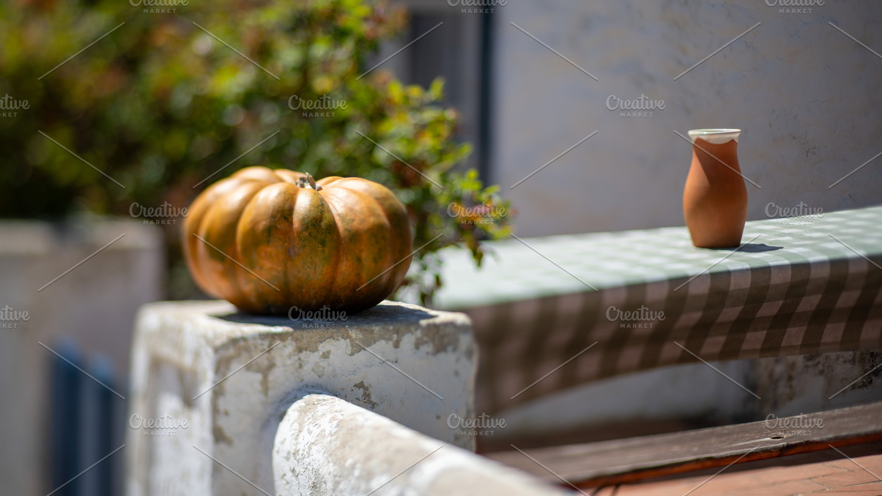 Tilt-shift pumpkin, clay jug scene, a Holiday Photo by SkyNext
