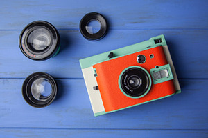 Retro camera and lenses stock picture