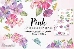 Watercolour Flowers Pink Florals