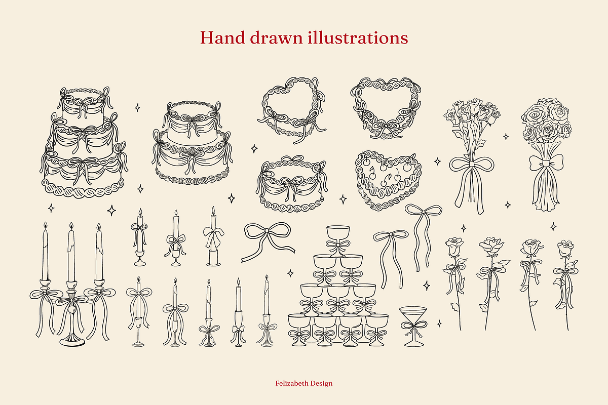 Coquette Wedding Cliparts & Frames, an Object Illustration by Felizabeth Design (Photo 3 of 14)