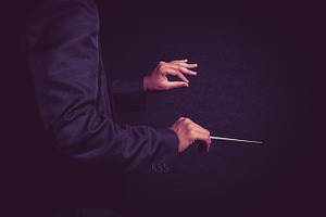Orchestra conductor hands containing art, artist, and background, an Arts & Entertainment Photo by Tzido Gallery