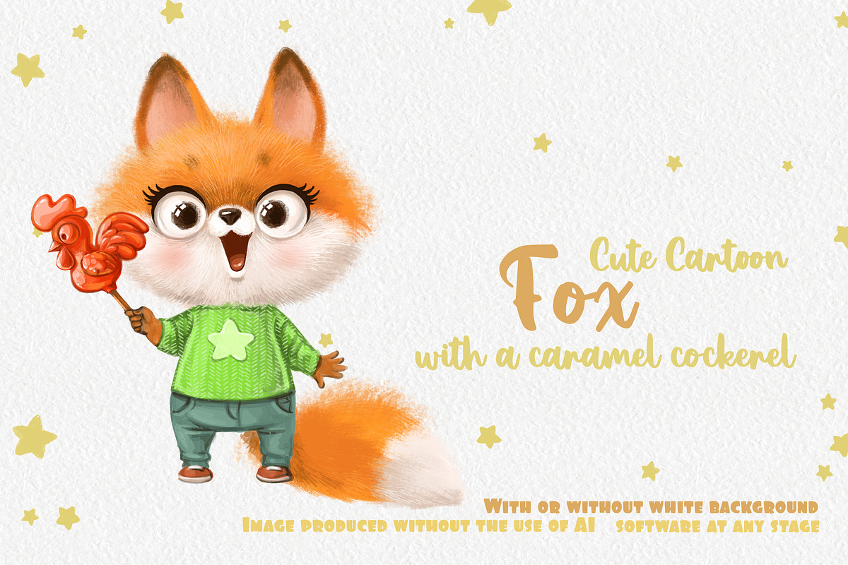 Cute fox holds a caramel cockerel, an Animal Illustration by Azuzlikus (Photo 1 of 3)