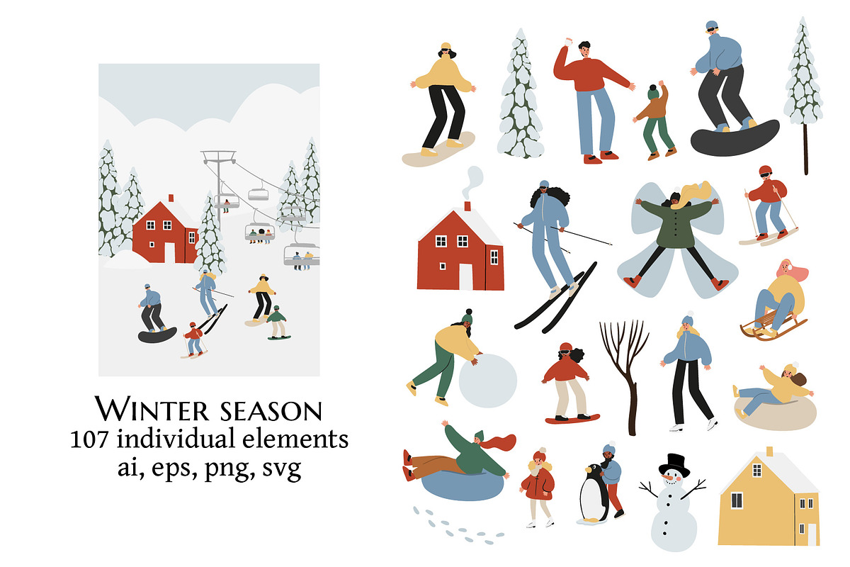 winter activities illustrations, an Object Graphic by LyubovZaytseva (Photo 1 of 8)