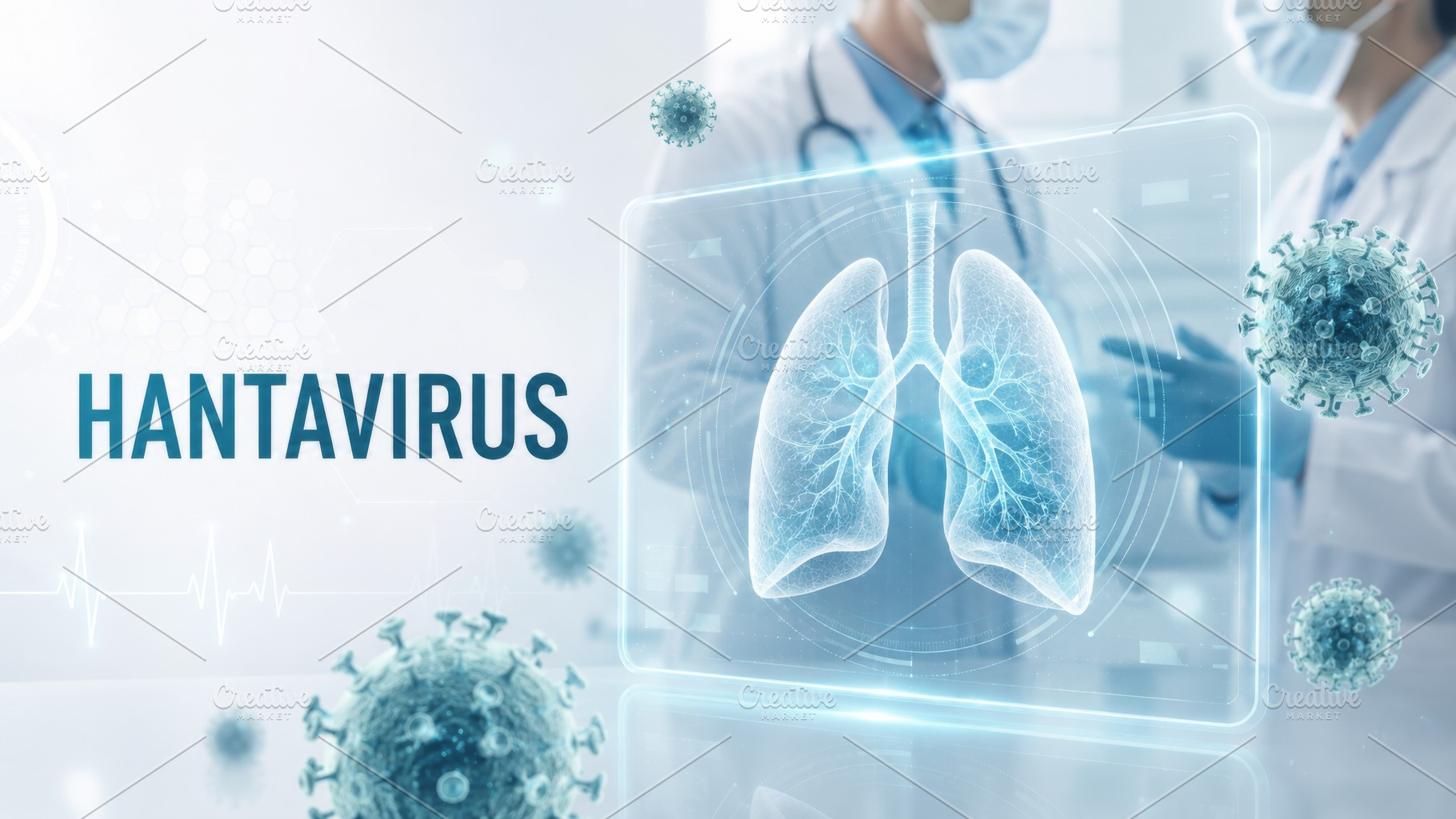 Hantavirus outbreak concept with lungs and doctors, medical back, a Photo by Dvoevnore photos