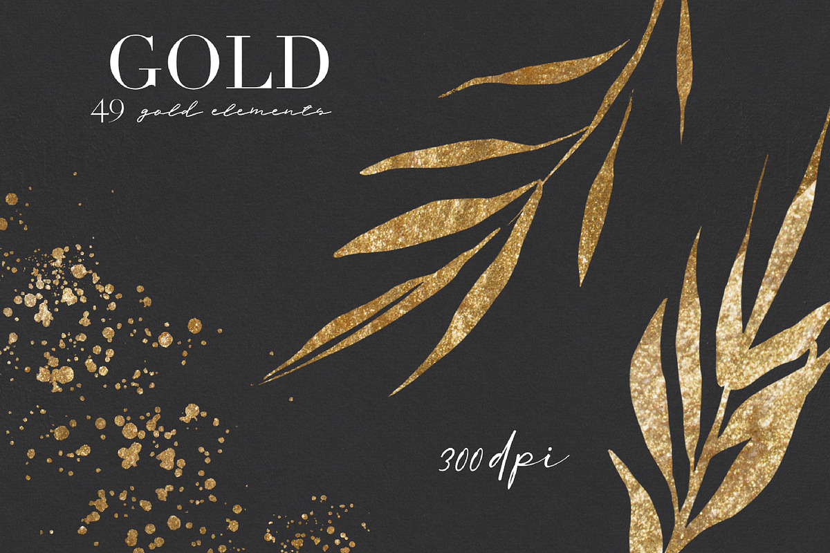 Gold leaves, splatters & strokers, an Illustration by LuiDesignStudio (Photo 6 of 6)