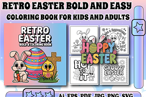 Retro Easter Coloring Book For Kids, a Seasonal Illustration by Design Zone