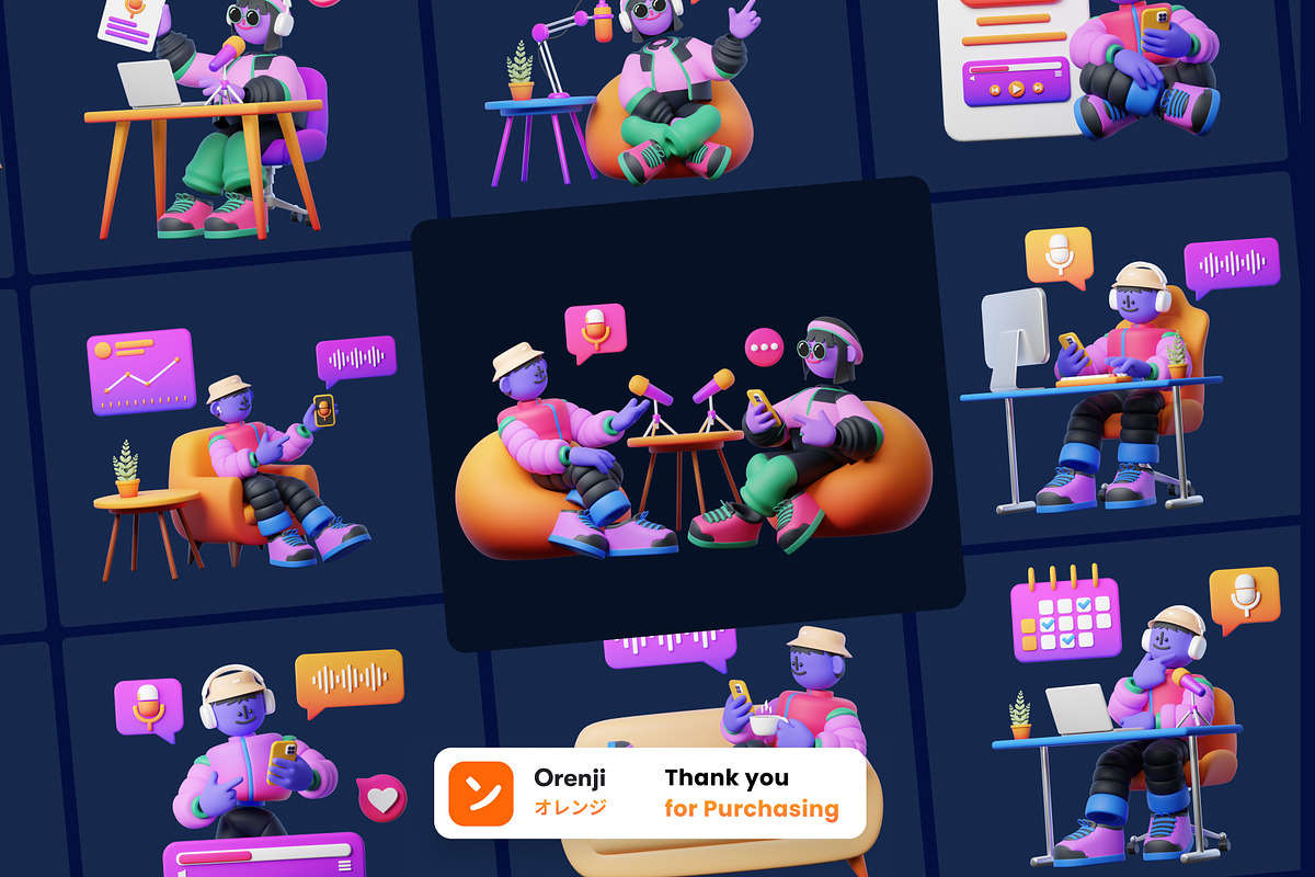 Live Streaming, Podcast 3D Character, a Characters & Person 3D Model by orenjidesign (Photo 8 of 8)