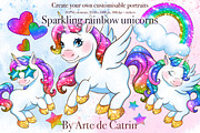 Sparkling Rainbow Unicorns Clipart, an Animal Illustration by ArtedeCatrin (Thumbnail 1 of 6)