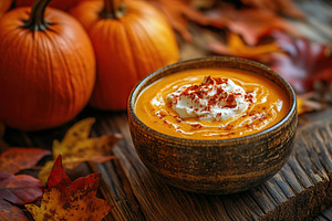 Pumpkin soup with cream and seeds, a Food & Drink Photo by AlyaAnd