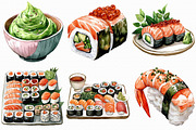 Watercolor Sushi Clipart Bundle, an Illustration by Libby Wishes (Thumbnail 7 of 7)