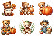 Watercolor Autumn Teddy Bear Clipart, an Illustration by DreamPrint404 (Thumbnail 6 of 6)