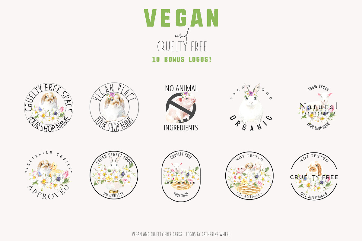 Vegan Cruelty Free Animals Stickers, an Object Graphic by Catherine Wheel (Photo 9 of 12)