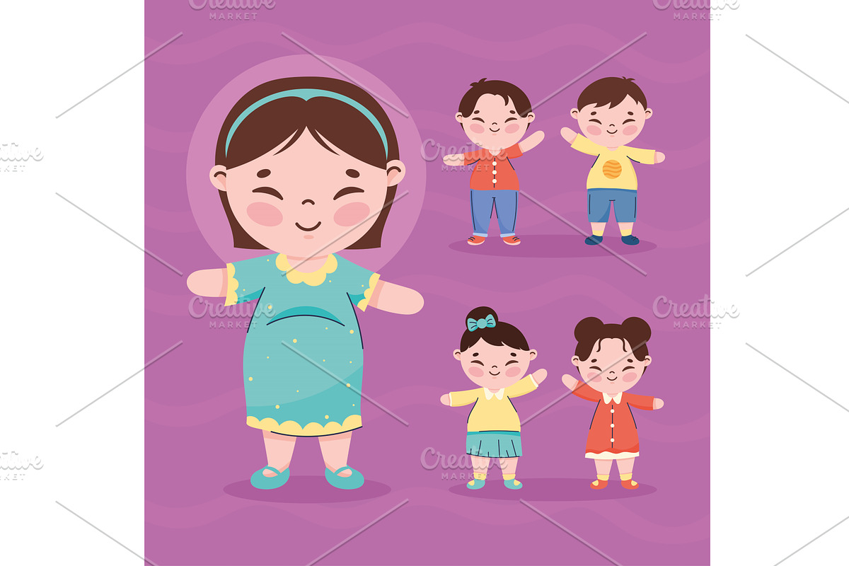 five korean family members, a Person Illustration by studiogstock
