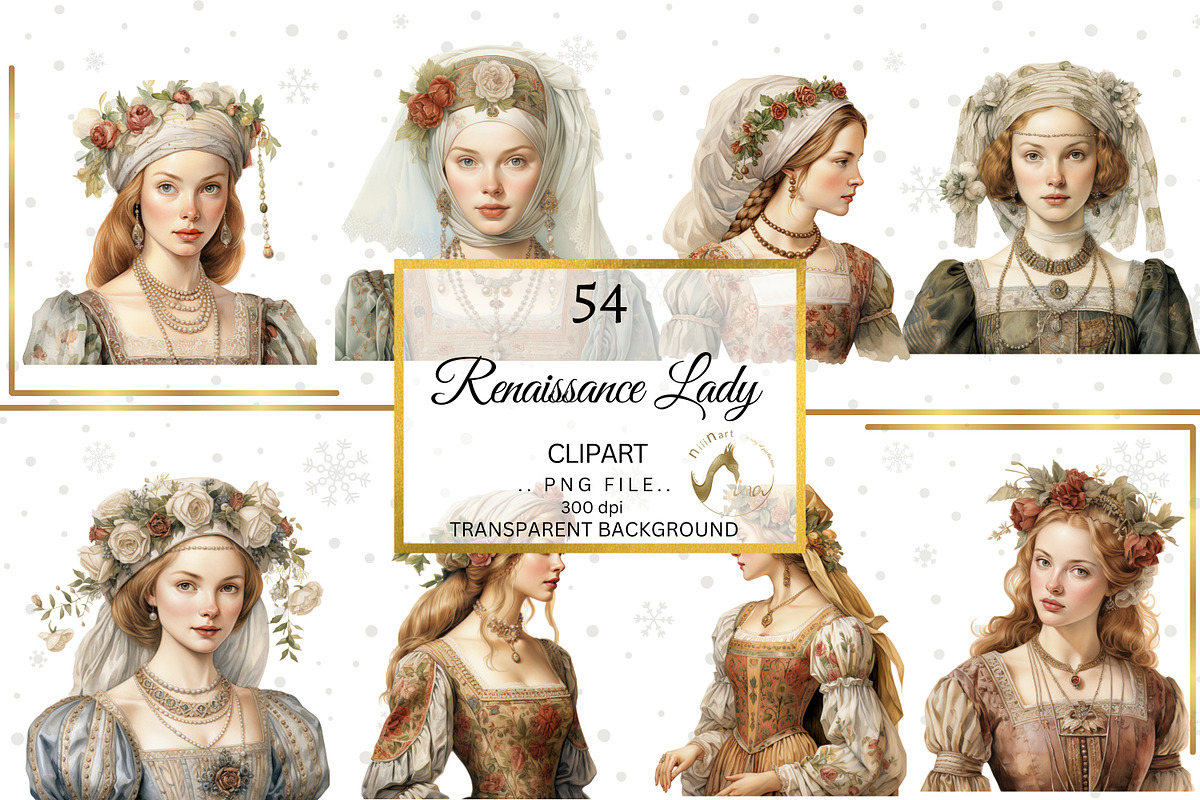 Renaissance Lady Watercolor Clipart, a Person Illustration by NiiiNArt (Photo 4 of 9)