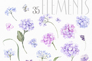 Hydrangea inspiration watercolor set, an Object Illustration by ArtMaslyana (Thumbnail 3 of 8)