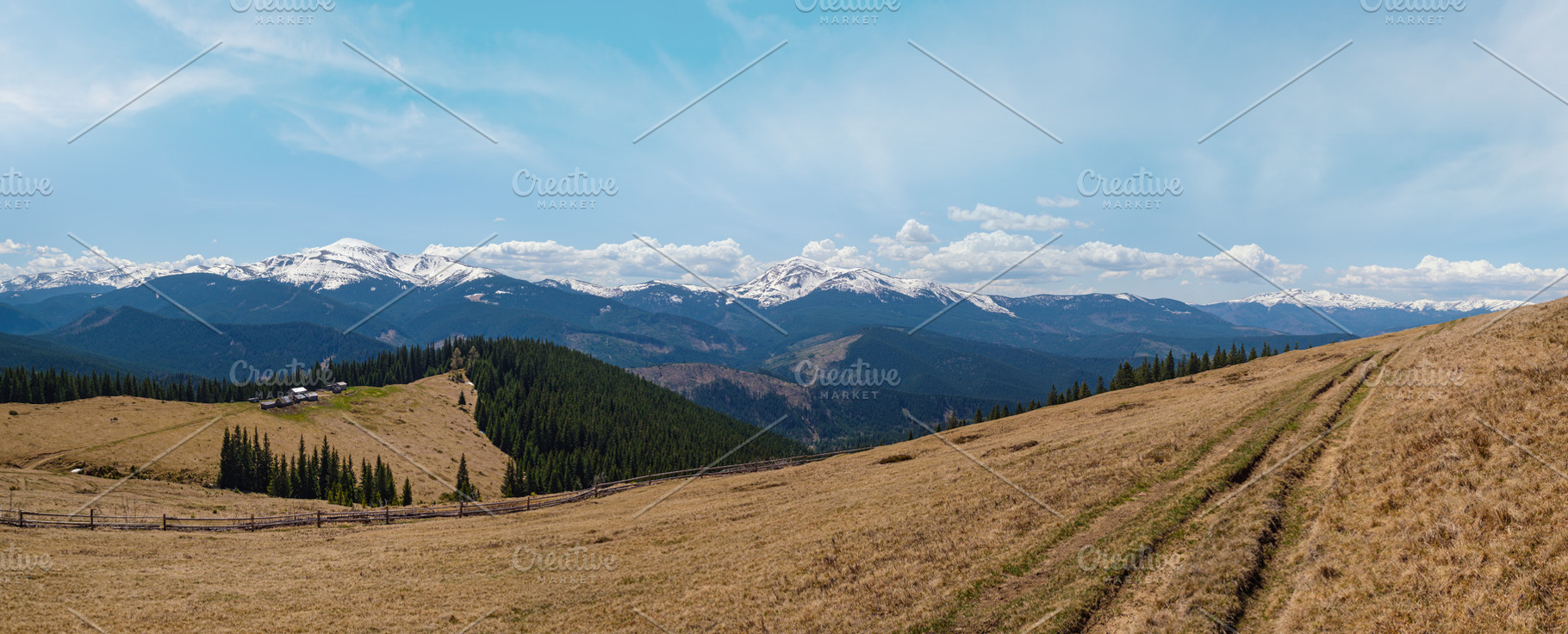 Carpathian mountain plateau spring panorama with country road, U, a Nature Photo by YuriyB