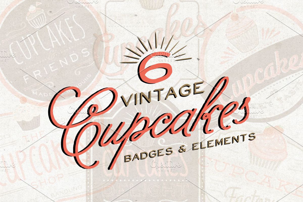 Six Vintage Cupcake Badge, an Illustration by SasiHouse (Photo 1 of 2)