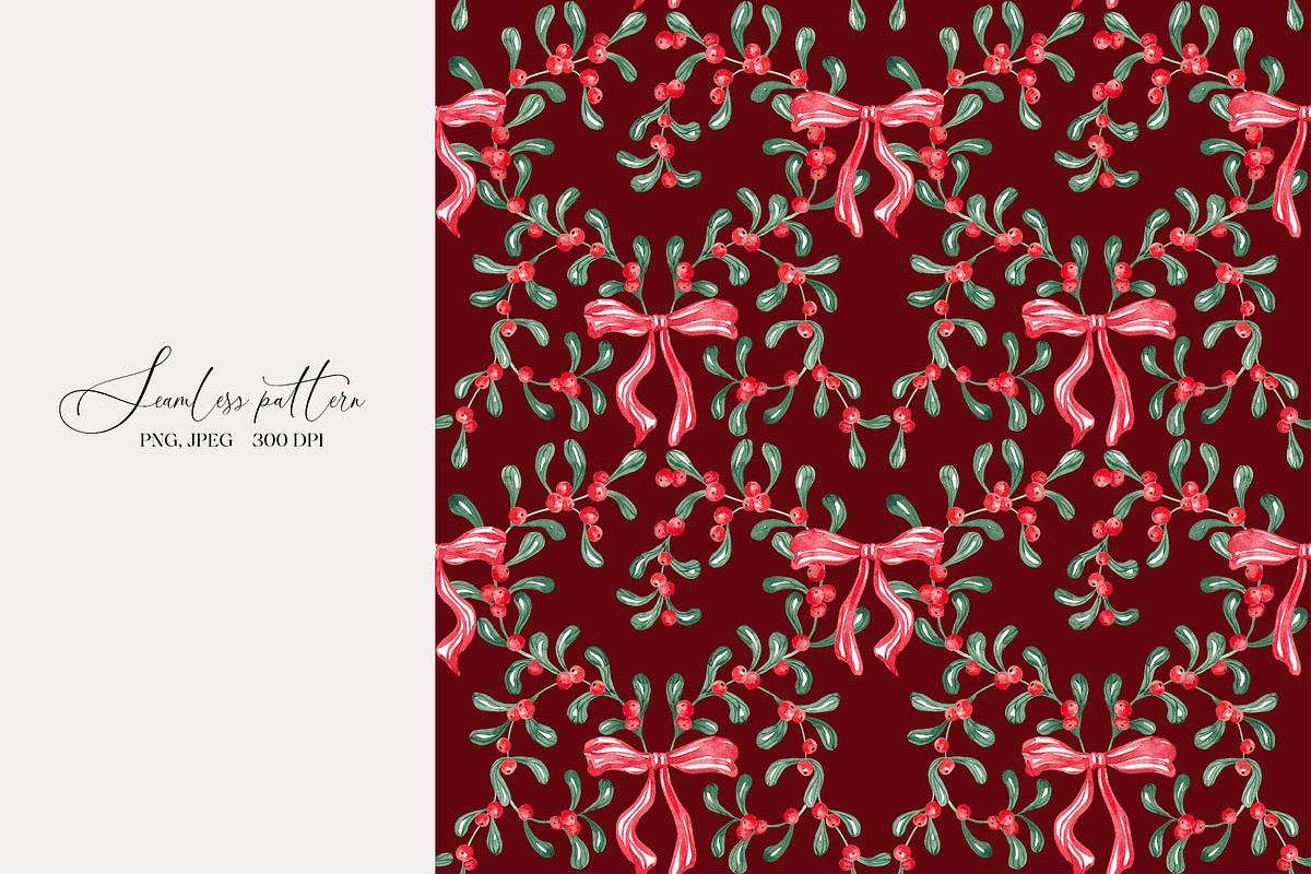 Christmas Mistletoe Ornamental Print, a Pattern Graphic by SirenaArt (Photo 5 of 14)