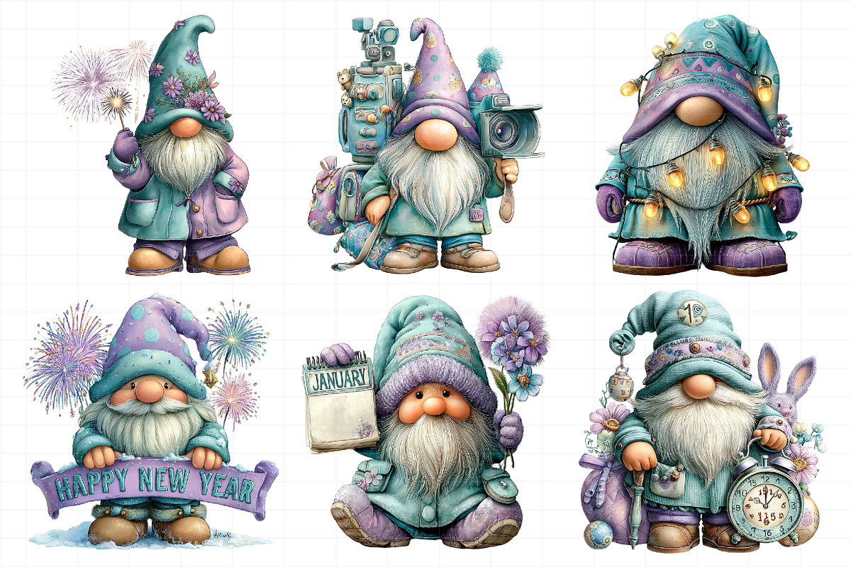 Watercolor New Year Gnome Clipart, an Illustration by Daily.Designs (Photo 4 of 5)