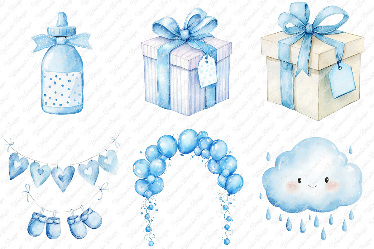 Watercolor Blue Baby Shower PNG Clip, an Illustration by Watercolor design (Photo 4 of 12)