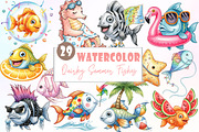 Quirky Whimsical Summer Fishes Clipa, an Illustration by Watercolor design (Thumbnail 1 of 6)