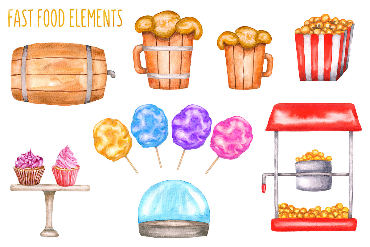 Watercolor food trucks and carts, a Food Illustration by Olha's watercolor (Photo 7 of 10)