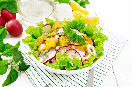 Salad of radish and orange with mint, a Food & Drink Photo by rezkrr