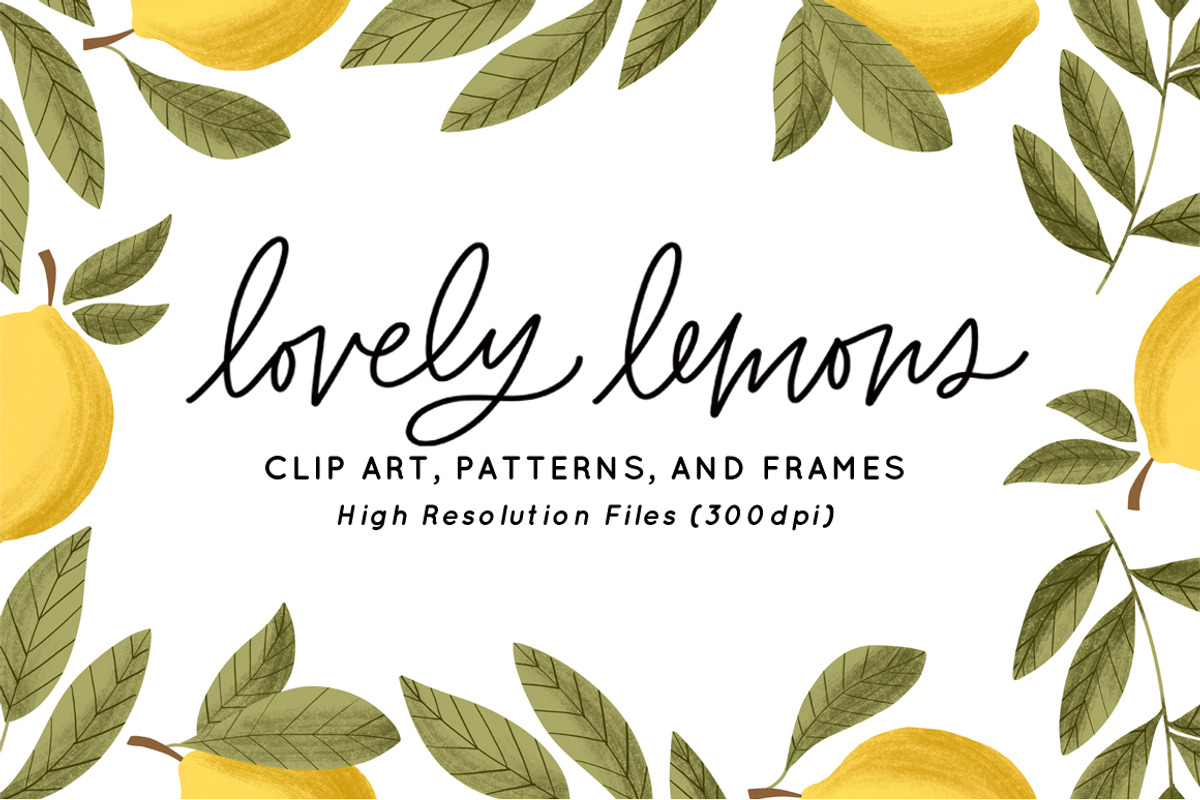 Lovely Lemons Clip Art + Patterns, an Illustration by k.becca (Photo 1 of 5)