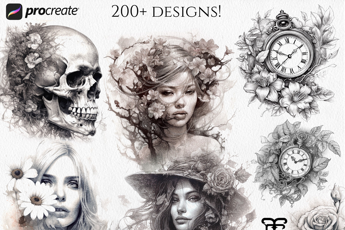 Procreate / Fine Art tattoo flash, a Brush Add-On by Studio.Valhalla (Photo 4 of 4)