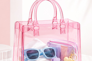 Transparent pink jelly bag filled wi, a Photo by Dvoevnore photos