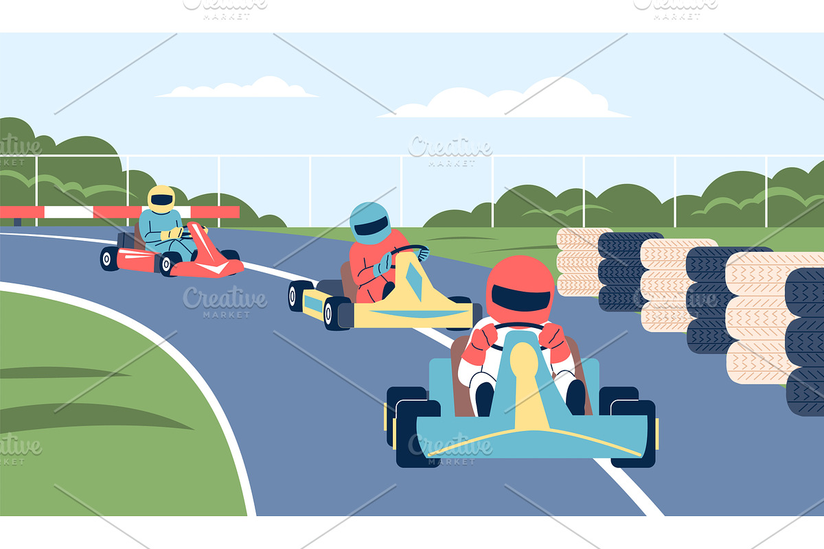 Kart championship. Racers on track, a Sport Illustration by LadadikArt