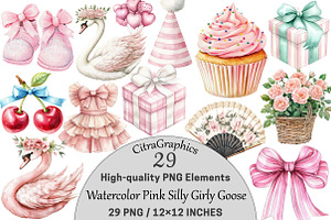 Watercolor Pink Silly Girly Goose, a Seasonal Illustration by CitraGraphics