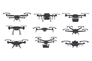 Drone icons. Black silhouettes