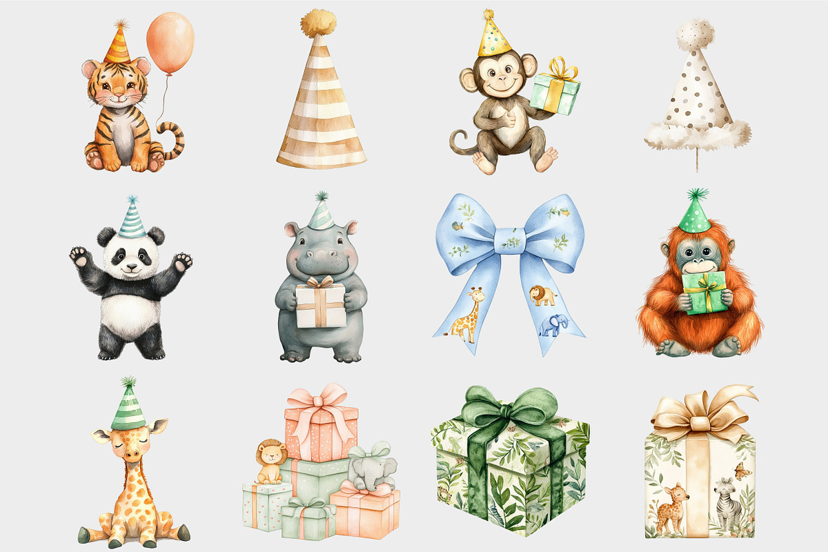 Watercolor Safari Birthday Clipart, a Seasonal Illustration by Design Market (Photo 5 of 5)