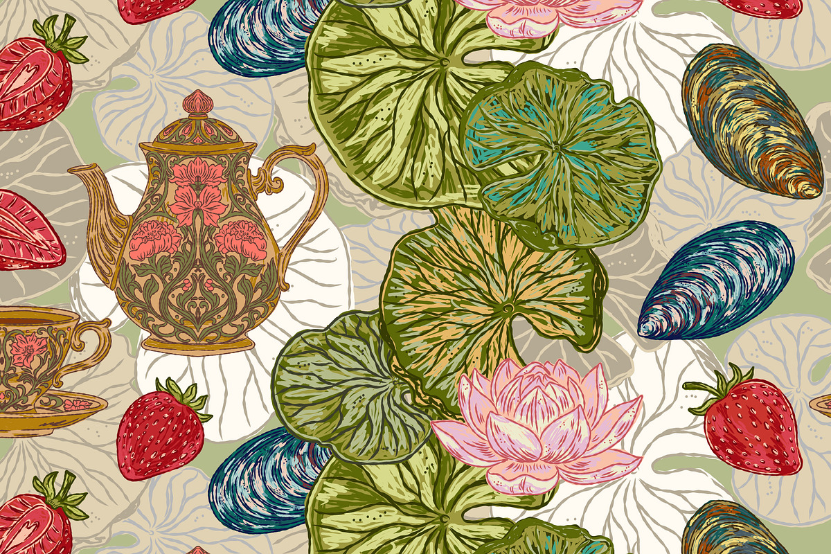 Lotus Garden Vintage Vector, a Pattern Graphic by NayaChu (Photo 8 of 9)