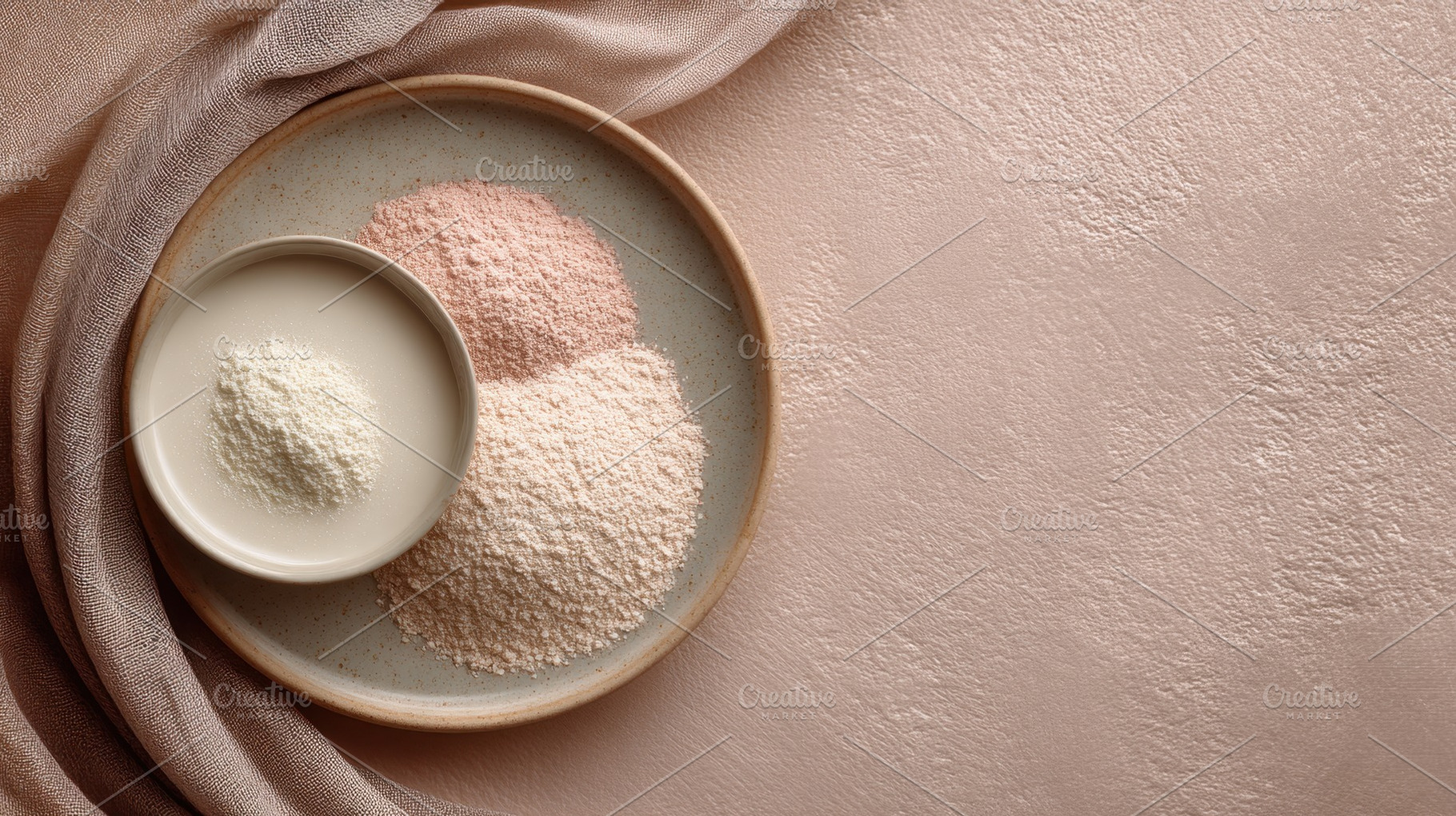 Different types of flour on a plate, a Photo by Beautiful things