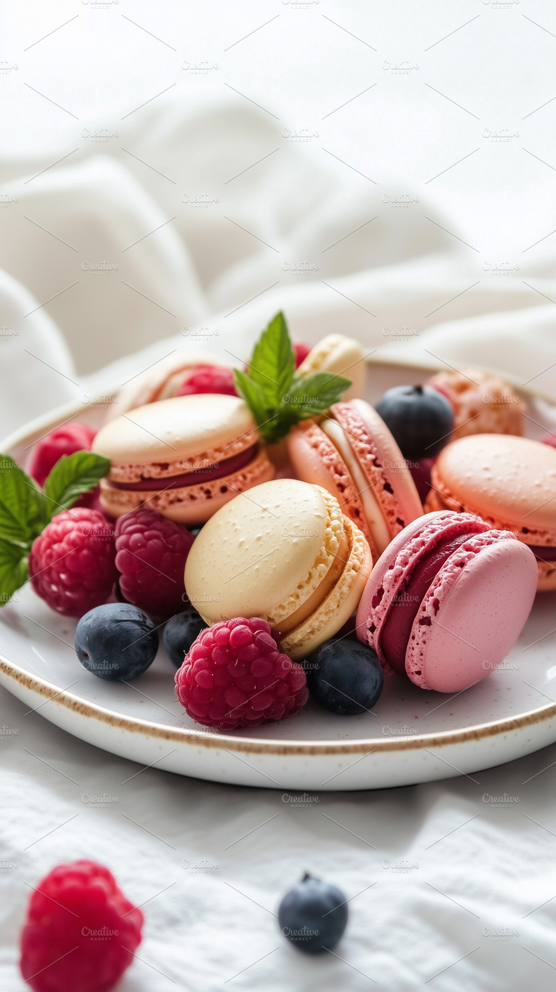 Close up on a colorful macaroons and, a Food & Drink Photo by MistyDay