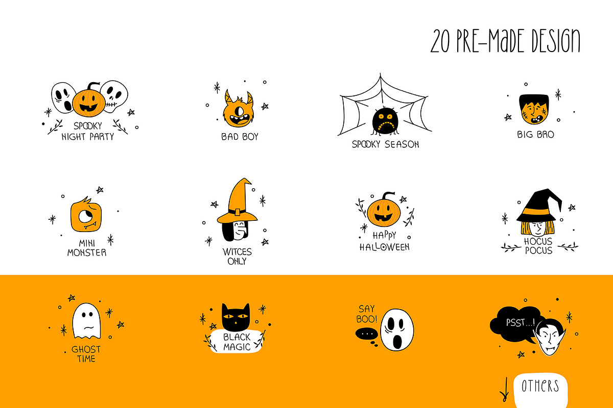 Spooky season / Halloween faces set, an Illustration by brialinas (Photo 7 of 13)