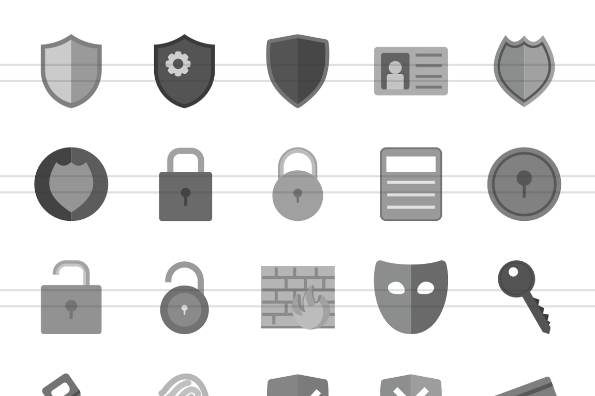 50 Security Greyscale Icons preview 2
