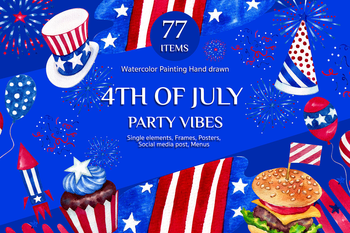 4th Of July Party Vibes Watercolor | Creative Market