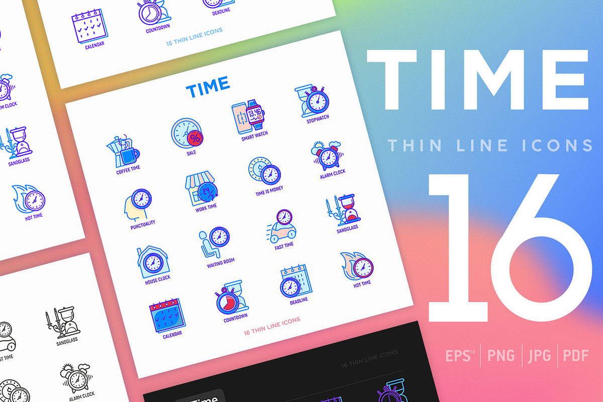 Time | 16 Thin Line Icons Set, an Outline Icon by Alex Blogoodf (Photo 1 of 11)