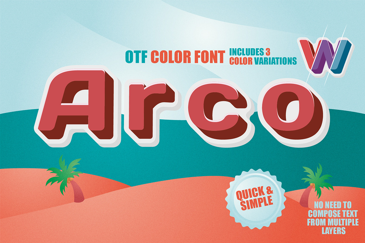 OTF color font - Arco, a Sans Serif Font by Pixnugget (Photo 1 of 9)