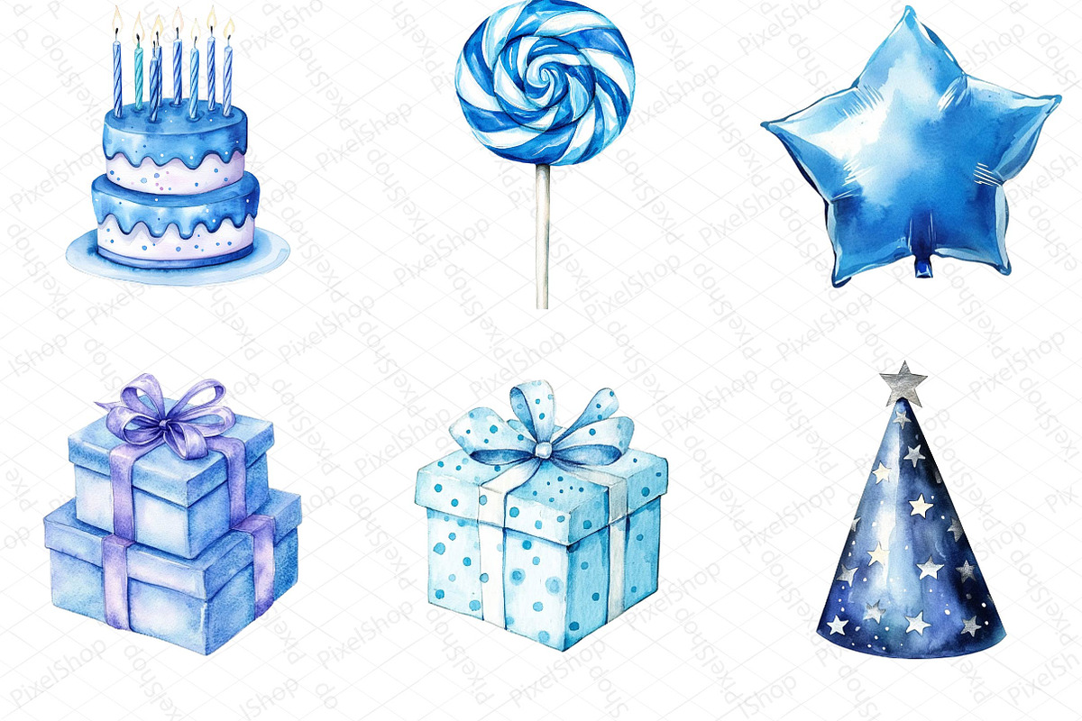 Watercolor Blue Birthday Clipart Bun, an Illustration by DreamPrint404 (Photo 3 of 5)