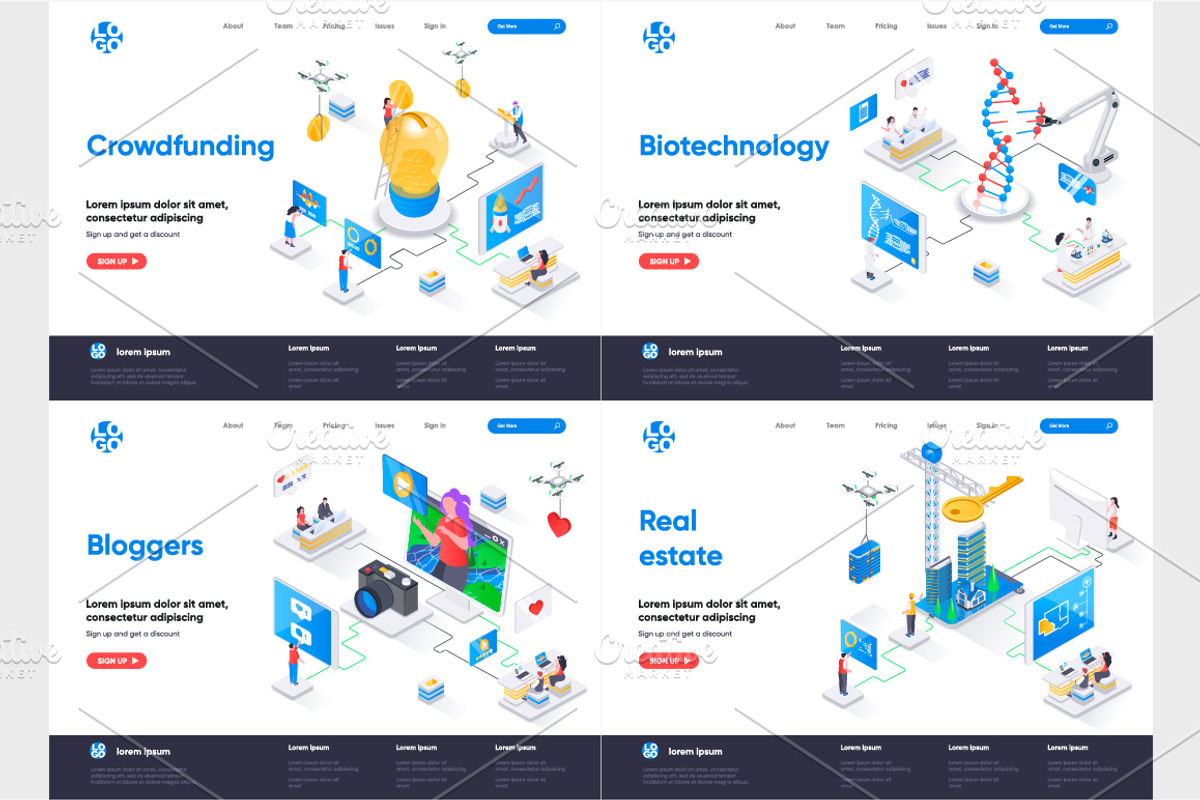 Isometric Landing Page Template, an Illustration by alexdndz (Photo 12 of 29)