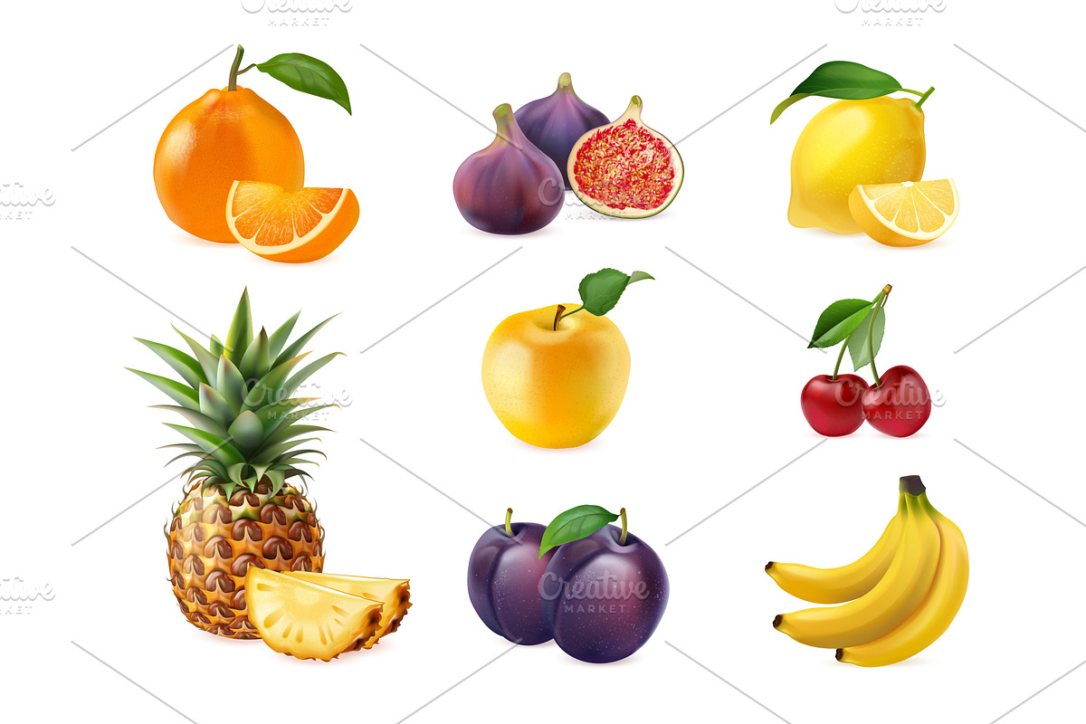 Realistic fresh fruits. Ripe summer, a Food Illustration by Stock-Smart-Start