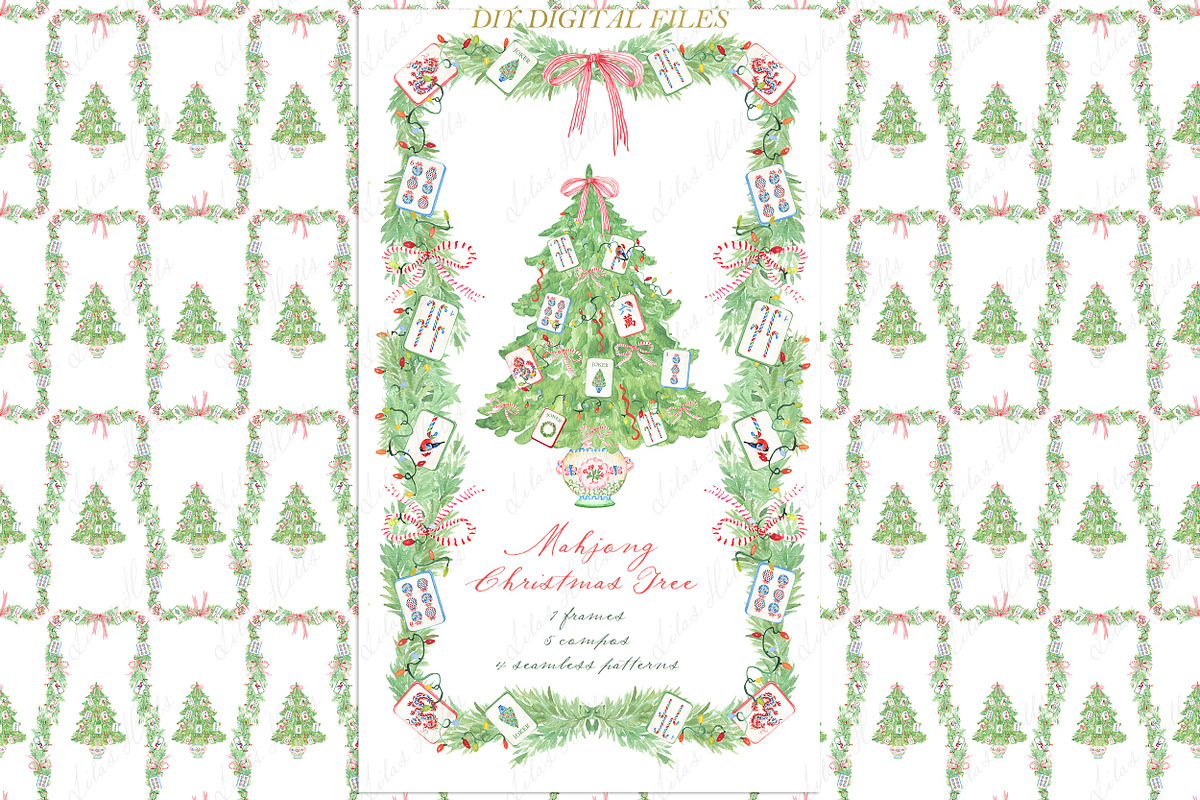 Mahjong Christmas Tree Clipart, a Decorative Illustration by LABFcreations (Photo 1 of 4)