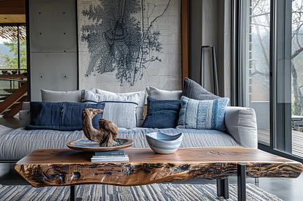 Modern scandinavian interior of living room with couch, a Beauty & Fashion Photo by AlyaAnd