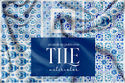 Watercolor blue tile patterns, a Decorative Illustration by Ojeny shop (Thumbnail 6 of 8)