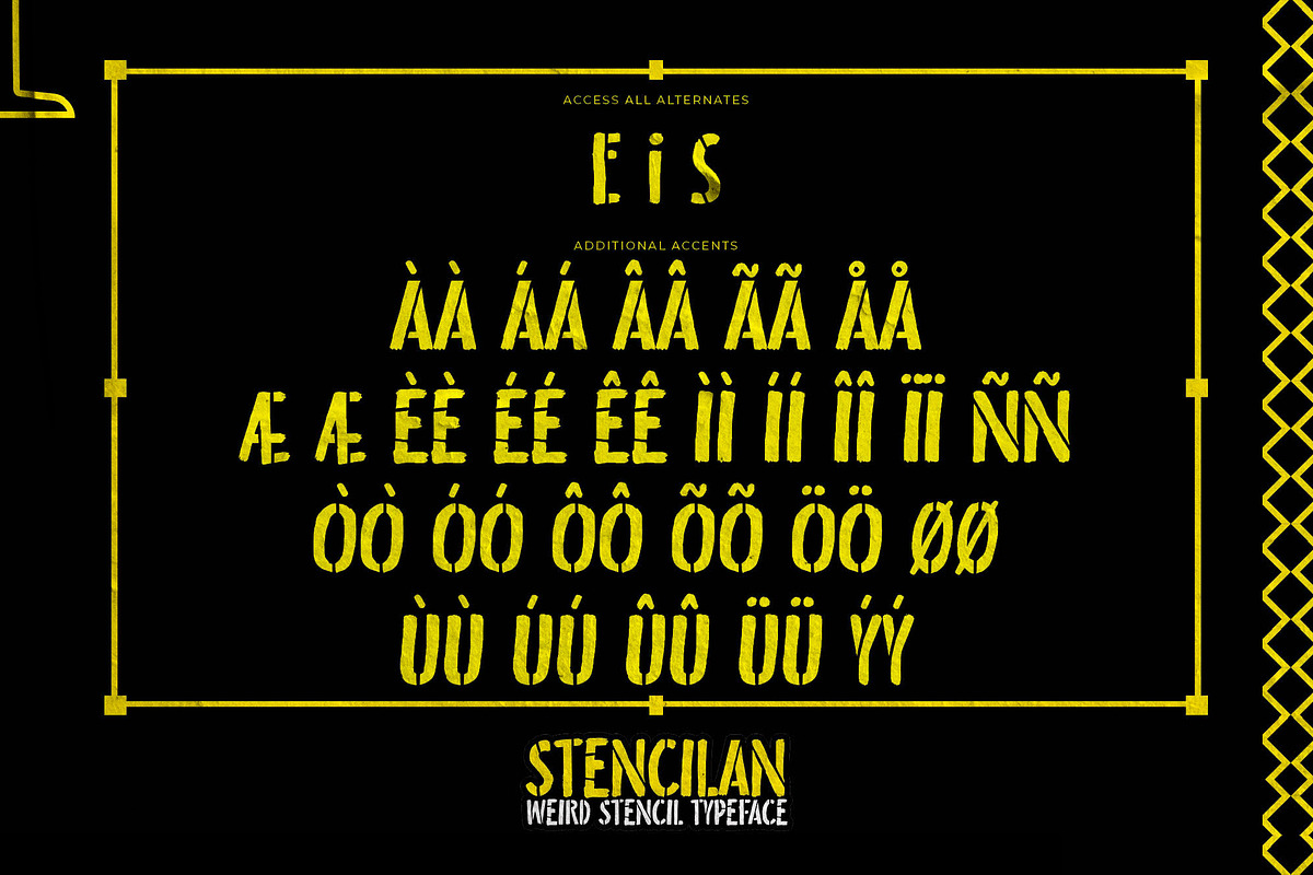 Stencilan – Weird Stencil Typeface, a Sans Serif Font by Almarkhatype (Photo 4 of 8)
