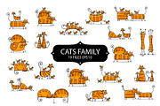 Cats family, an Animal Illustration by Kudryashka